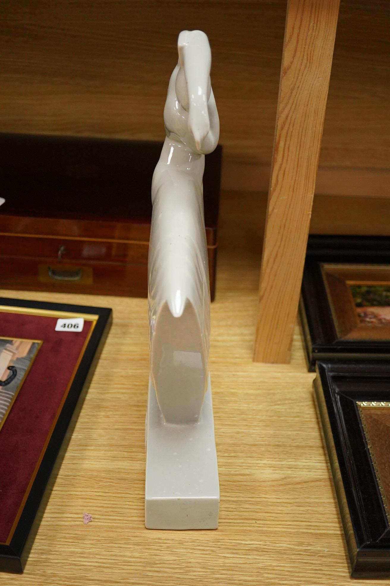 Robj, France. A Deco style grey glazed pottery ballerina, 39.5cm high